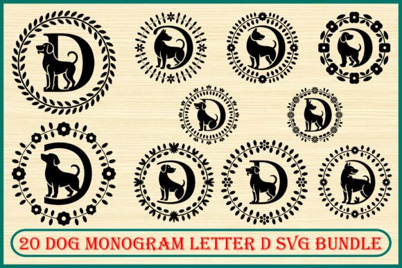 20 Dog Monogram Letter D Bundle: Graphics & Illustrations
