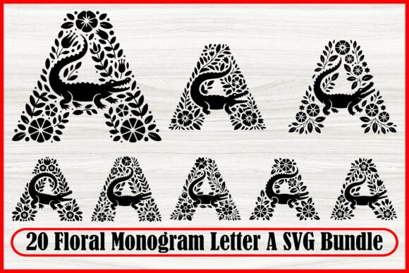 20 Floral Monogram Letter A Bundle: Graphics & Illustrations