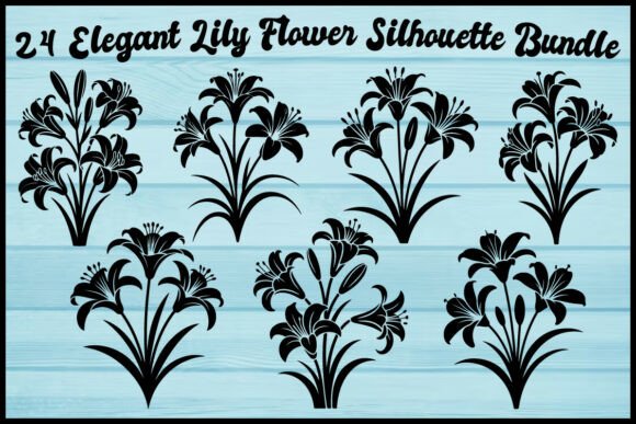 24 Elegant Lily Silhouette Graphics & Illustrations Bundle