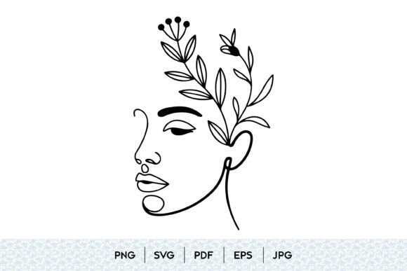 Abstract Woman Face Floral Line Art Graphics
