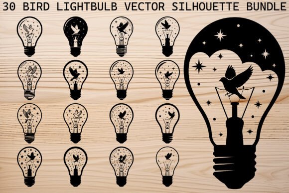 Bird Lightbulb Silhouette Bundle: Graphics & Illustrations