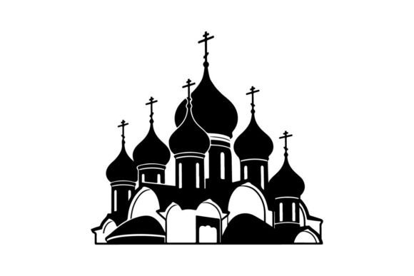 Black and White Orthodox Church Silhouette Graphics