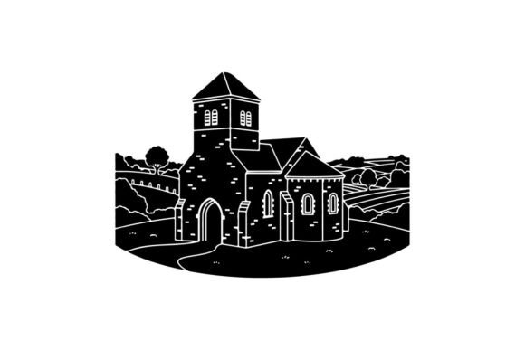 Black and White Vintage Castle Illustrations & Graphics