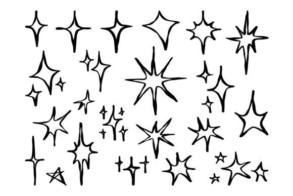 Black Sparkle Star Doodle Outline SetArt: Graphics & Illustrations