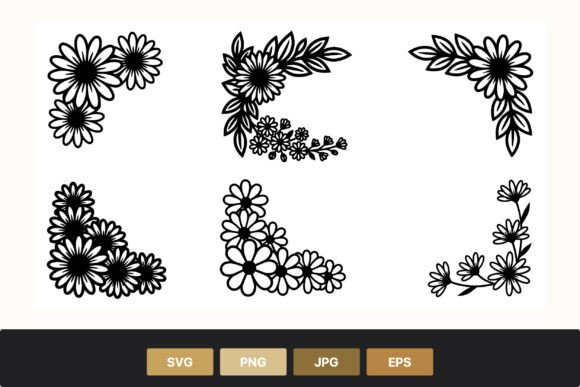Black White Daisy Flower Border Art: Graphics & Illustrations