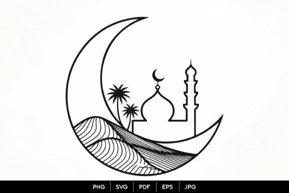 Crescent Moon Mosque Desert Landscape SVG Graphics