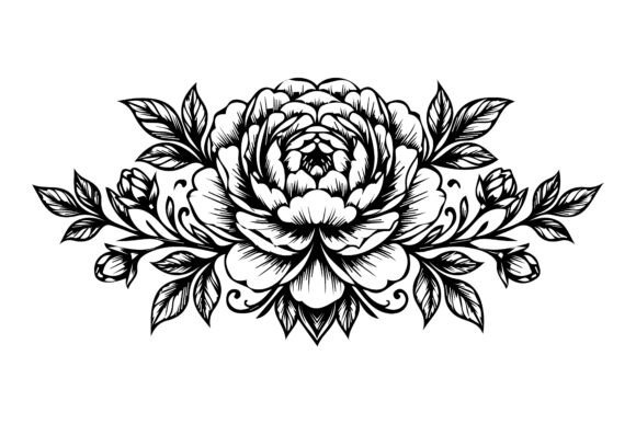 Detailed Peony Blossom Silhouette: Elegant Graphics & Illustrations