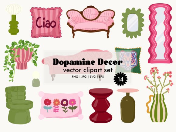 Dopamine Retro Home Decor Elements SVG: Graphics & Illustrations