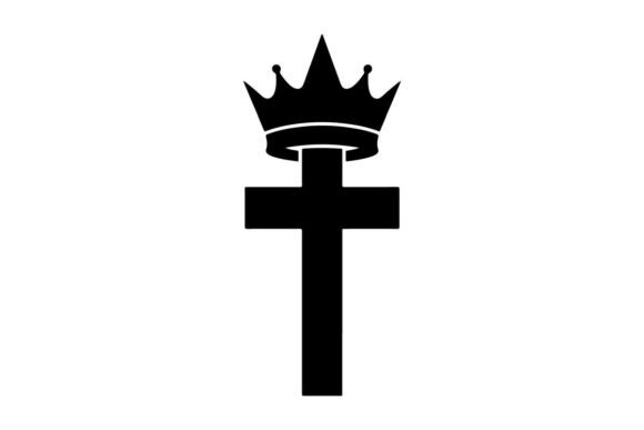 Elegant Black Royal Crown Cross Symbol F Graphics