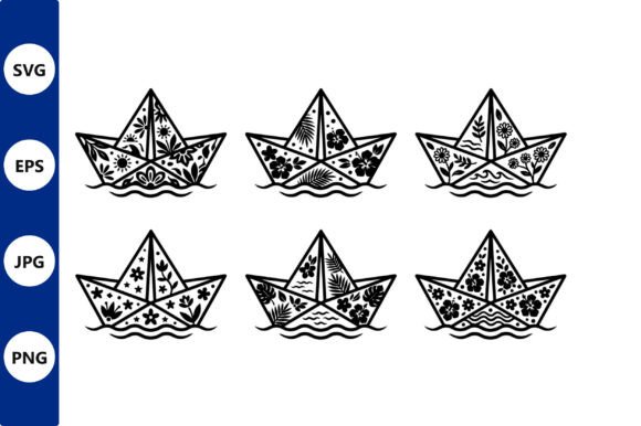 Floral Origami Boats Line Art: Graphics & Illustrations for Local Branding