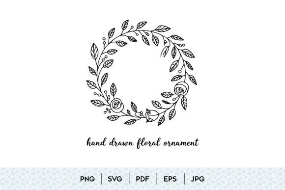 Hand Drawn Floral Wreath Ornament Line Graphics