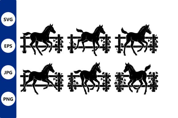 Horse Silhouettes over Fence Pattern: Graphics & Illustrations