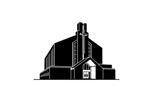 Modern Church Building Line Art Illustra: Graphics & Illustrations