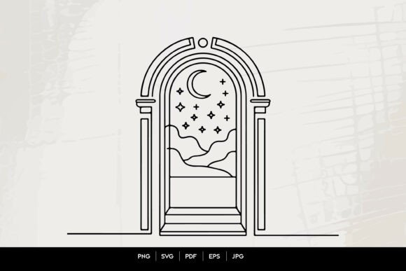 Mystical Moon Portal Arch Line Art SVG Graphics Review
