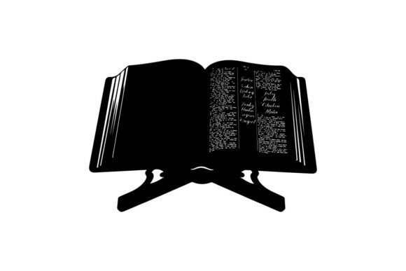 Open Black Bible on Wooden Lectern Graphics