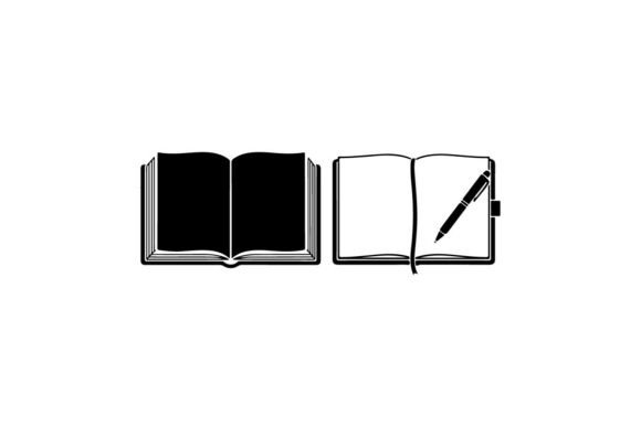 Open Blank Notebook with Pen on White Ba Graphics