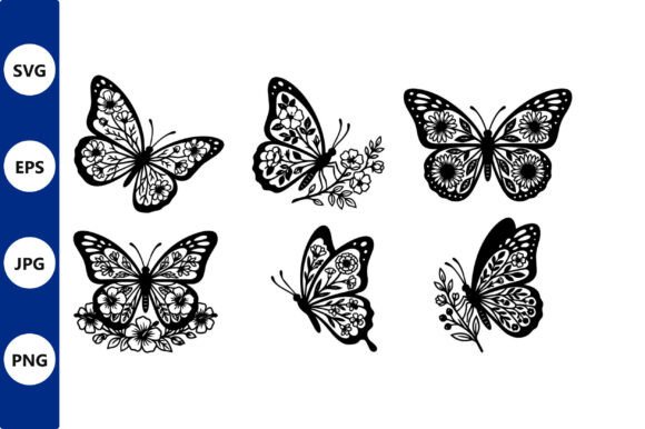 Ornate Butterfly Floral Vector Set: Graphics & Illustrations