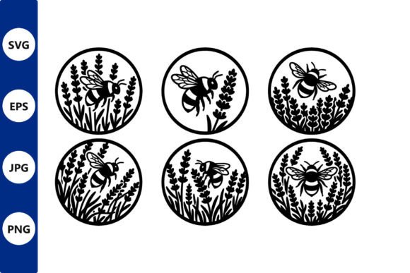 Round Bee Lavender Badge Vector: Graphics & Illustrations