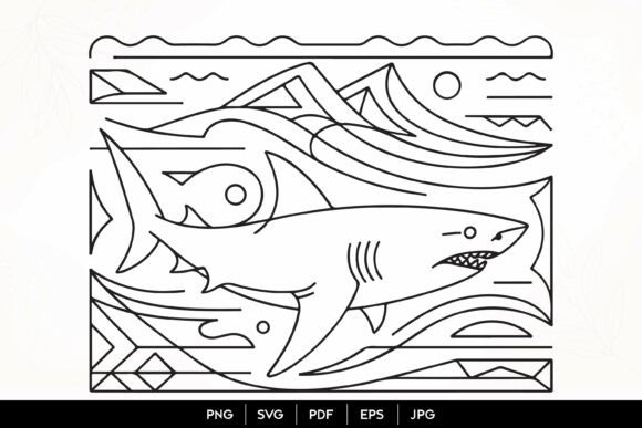 Shark Ocean Line Art SVG: Marine Graphics & Illustrations