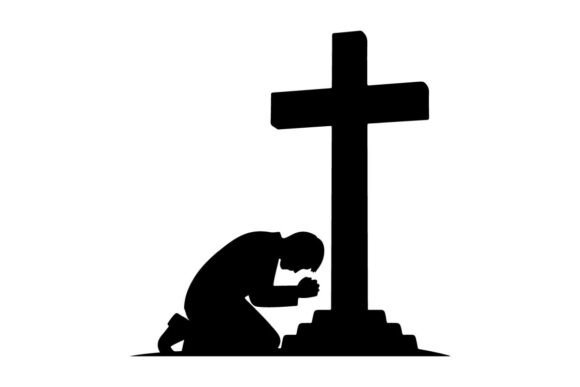 Silhouette of Person Praying at Wooden C Graphics