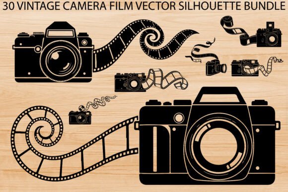 Vintage Camera Film Silhouette Graphics Bundle