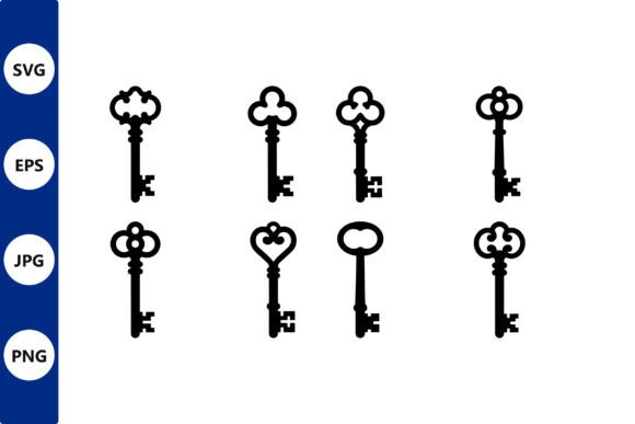 Vintage Key Set Flat Vector Design: Graphics & Illustrations