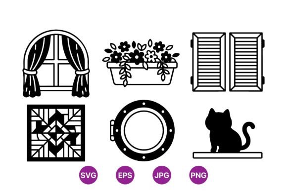 Vintage Window Design Clipart: Minimalist Graphics & Illustrations
